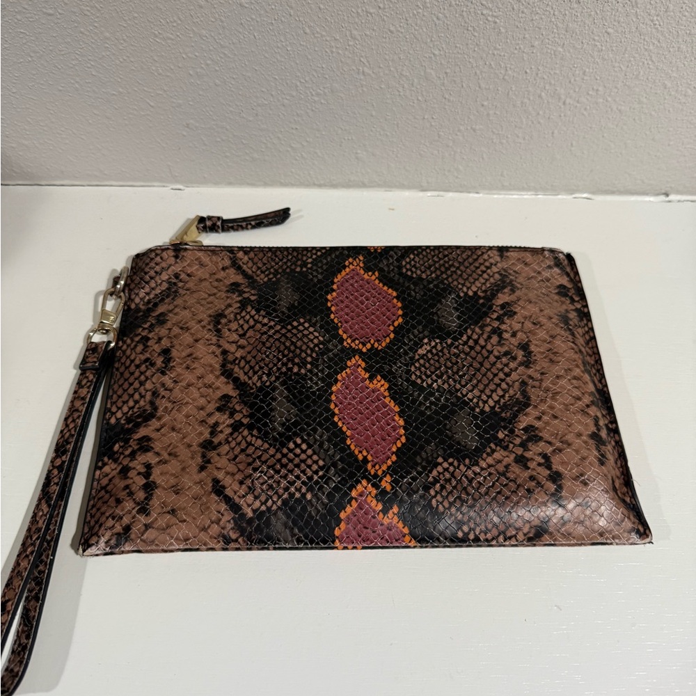 INC International Concepts Snake Print Clutch in Brown and Black